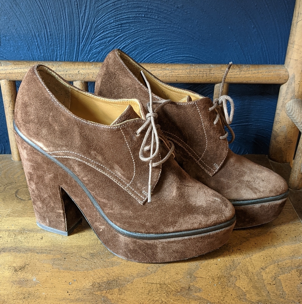 Ralph Lauren Purple Label Suede Platform Oxfords